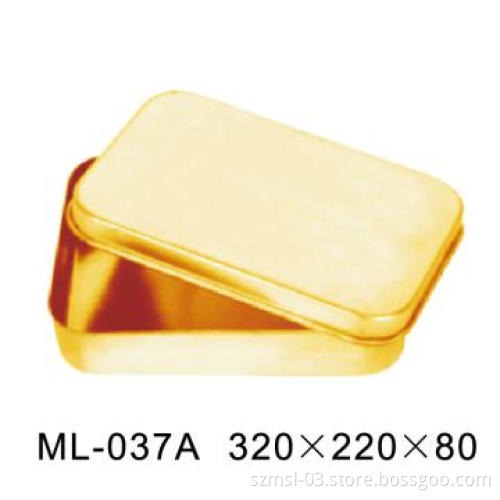 rectangular tin box with gold printing